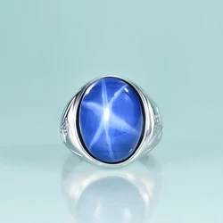 Gem's Beauty 12x16 Big Oval Lab Star Sapphire Bezel Setting Rings 925 Sterling Silver Classic Style Rings For Women Fine Jewelry