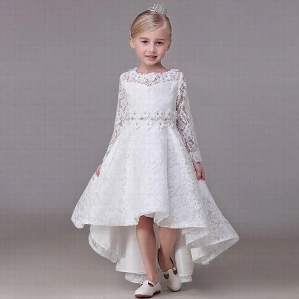 

Classic Flower Girls Dresses For Wedding Fashion Ruffles Beaded Crystal Sash Pageant Gowns Floor Length Kids Princess Birthday