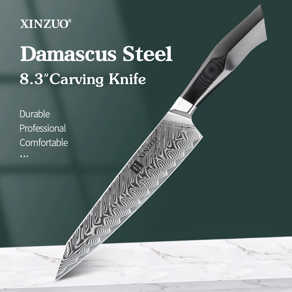 

XINZUO 8.3'' Inches Carving Knife Damascus Steel Stainless Steel Cleaver Meat Slicing Vegetable Carving Knife Chef Kitchen Tools