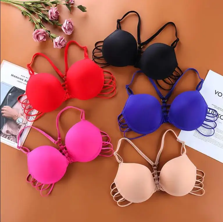 The new sexy beautiful back buckle gather underwear bra the upper thinner the lower thick gather comfortable girls front buck