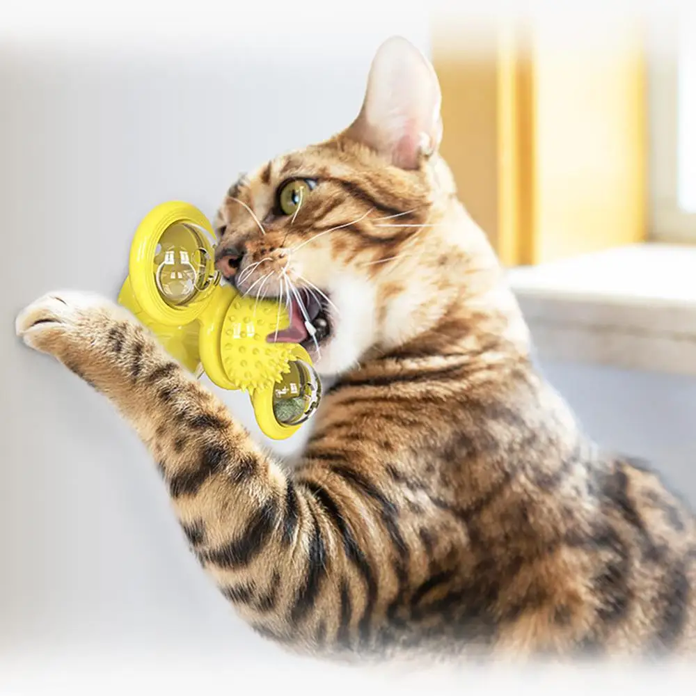 Automatic Spin Toy Scratch Molar Clean Teeth Cat Kitten Windmill Catnip Suspension Wall Funny Play Entertainment Gyro Rotating