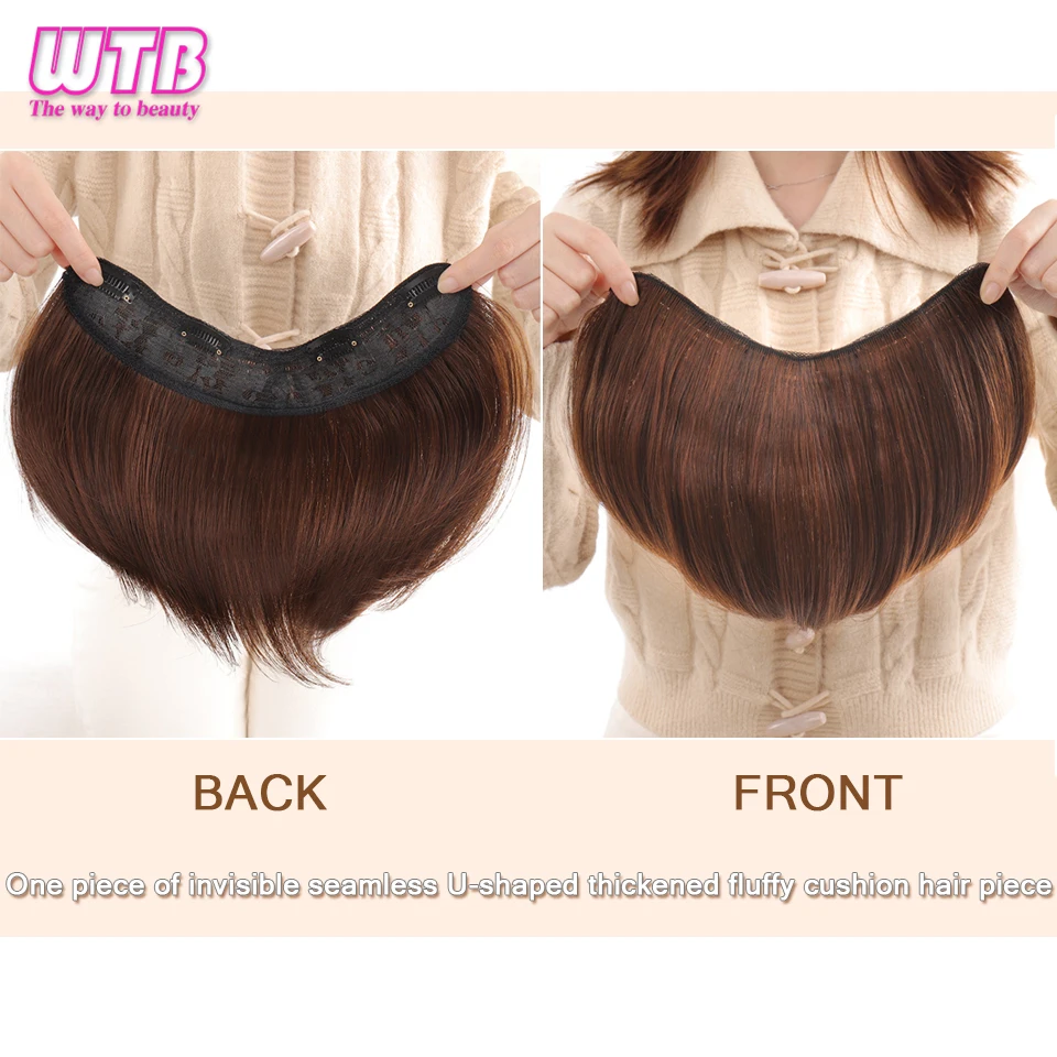 WTB Synthetic Invisable Seamless Hair Pads hairpieces Clip In One Piece 4 Clips Increase hair volume Hair Extensions Top Side Co