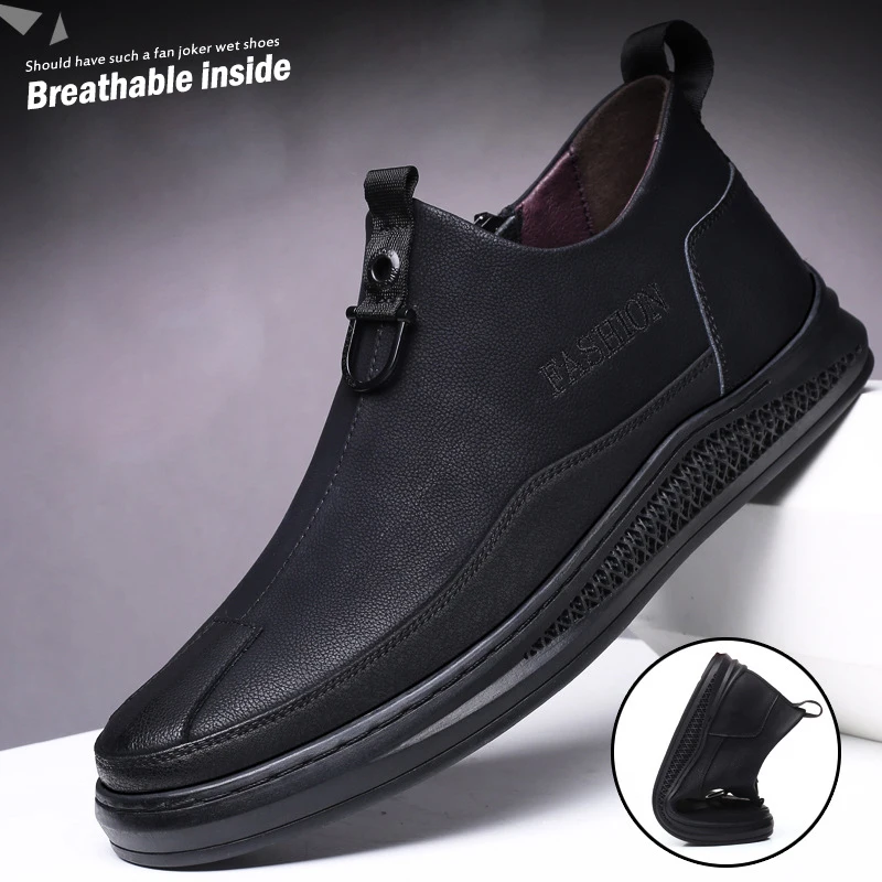 Sapatos casuais masculinos de couro de enfiar, mocassim estiloso para dirigir, calçado de casamento respirável 2020