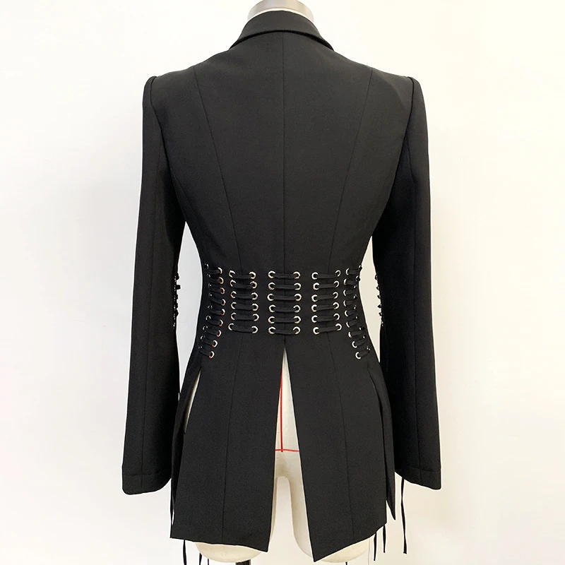 HIGH QUALITY Newest 2024 Baroque Designer Blazer Women\'s Long Sleeve Stylish Rope Lacing Up Blazer Jacket