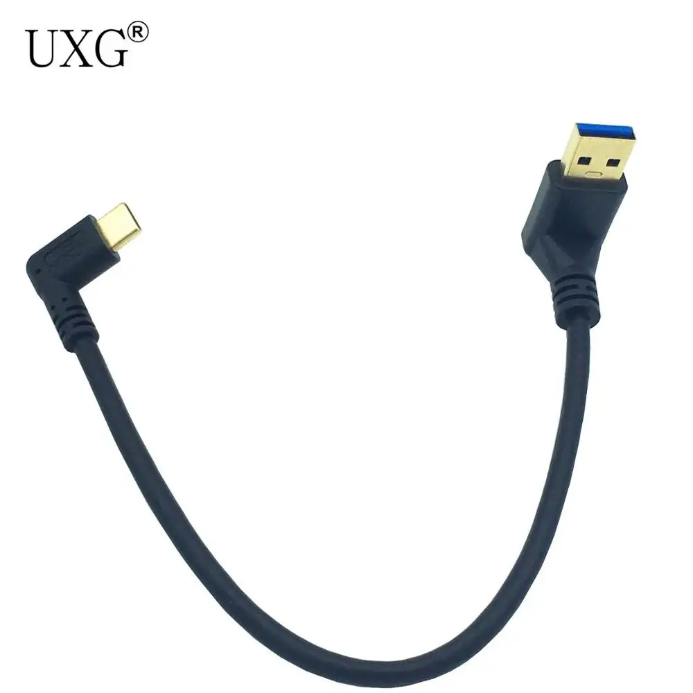 Gold Plated 90 degree Left Angle USB 3.0 (Type-A) Male to USB3.1 (Type-C)Male USB Data Sync & Charge Cable Connector(Black)  0.2