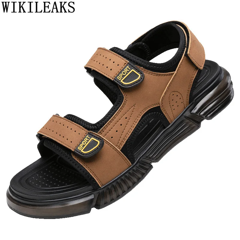 

Black Sandals Man Sandals 2024 Summer Designer Slides Mens Sandals Genuine Leather Shoes Male Beach Shoes Zapatillas De Hombre