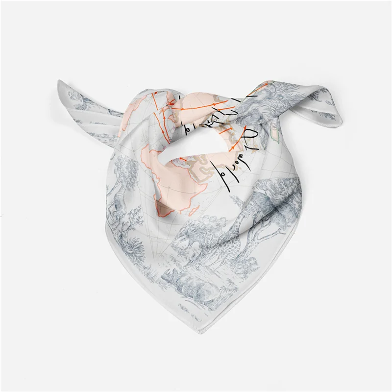 Twill Silk Scarf Woman Animals Print Square Scarves Wraps Bandana Small Hijab Silk Foulards Lady Tie Headband Neckerchief 53CM