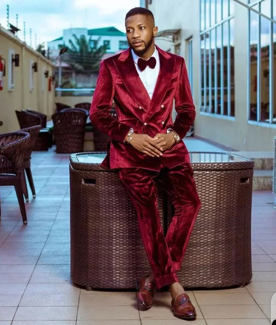 Fashion Men Red Velvet Blazer Suits Custom Made Peaked Lapel Double Breasted Loose Jacket Pants 2 Pieces Party Dress AliExpress