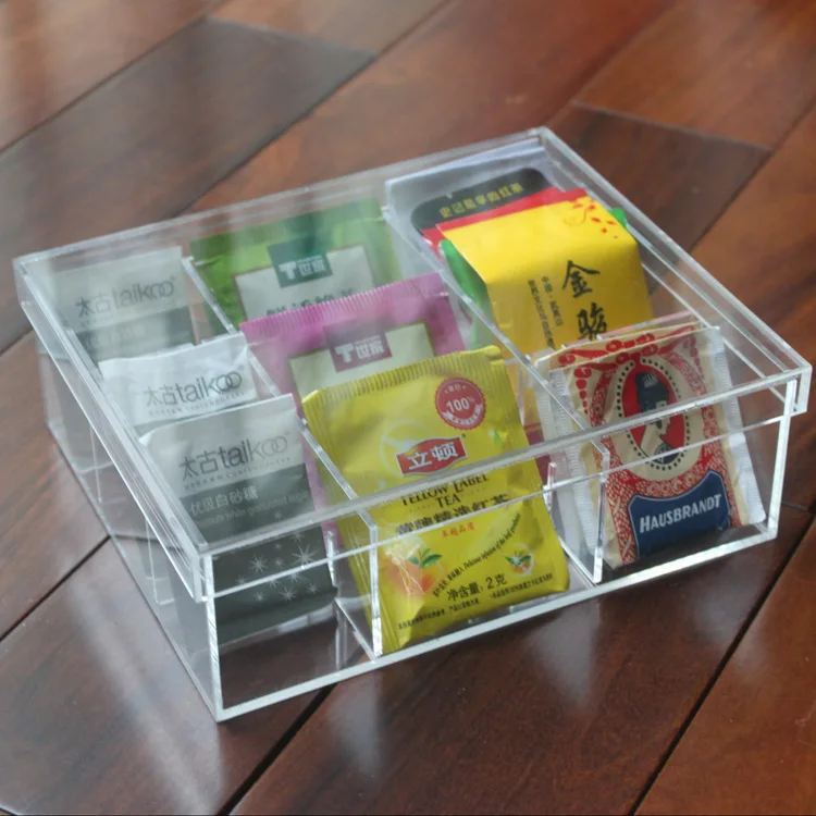 

190x160x62mm Acrylic Storage Organizer Bin Box 9 Divided Sections For Tea Bags Coffee Packets Sugar Sweeteners Small Packets