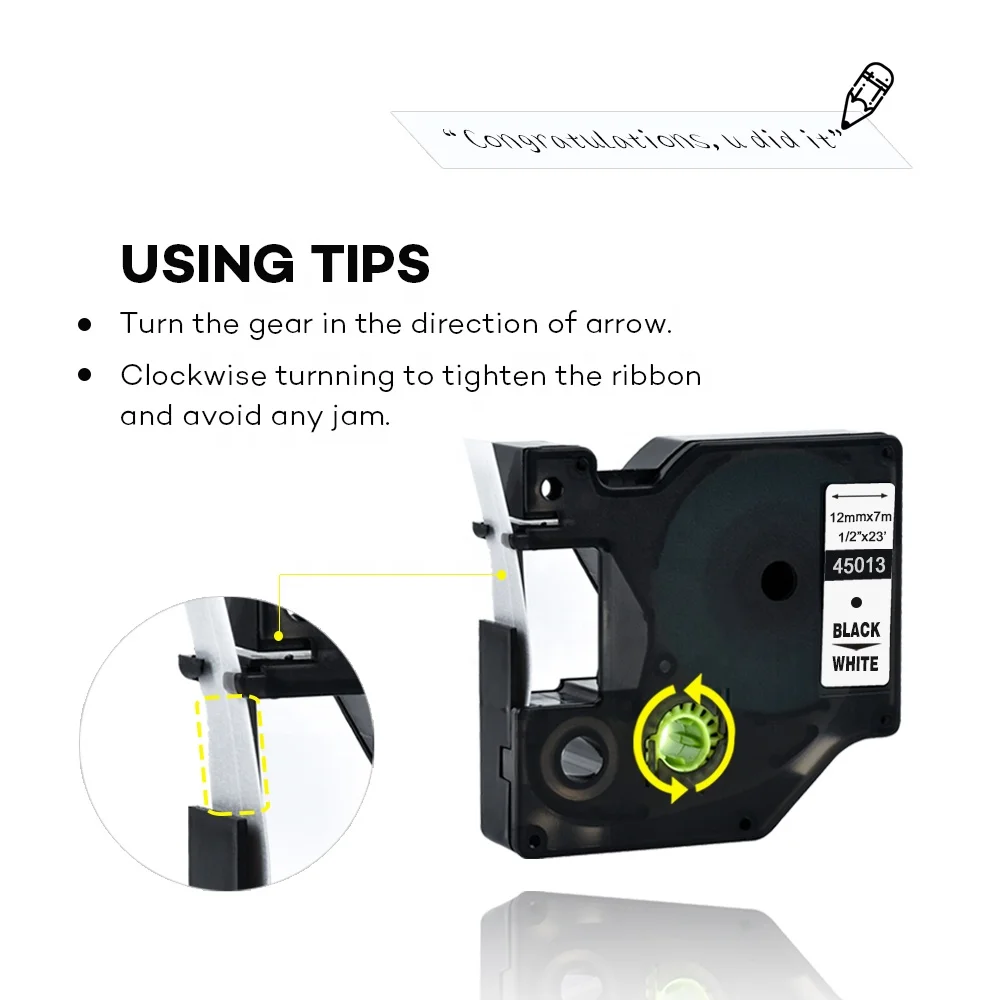 Compatible Dymo D1 12mm tapes 45010 45013 40910 40913 43613 43610 ribbon cassette for dymo label manager LM 160 280 label maker