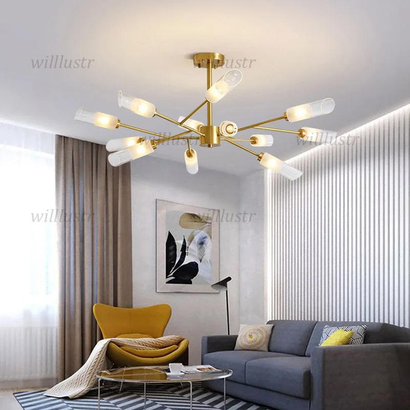 الإبداعية متجمد الزجاج قلادة مصباح الحديثة النحاس تعليق ضوء فندق مقهى المعيشة الطعام غرفة نوم فاخرة G9 نجف يُعلق بالسقف