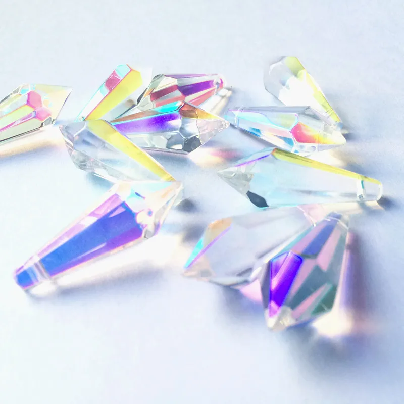 100pcs/lot 36mm AB Color K9 Crystal Prisms icicle Drops Hanging Prisms (Free Rings) for Chandelier Parts Table Lighting Pendants