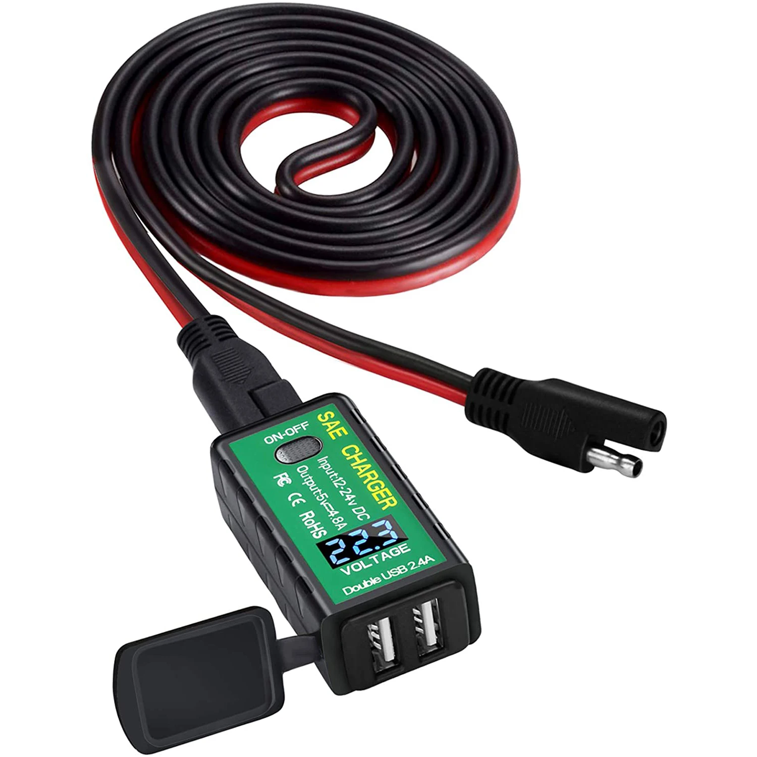 

Зарядное устройство USB на мотоцикл, 4,8 А, переходник SAE-USB с переключателем вольтметра вкл./выкл., водонепроницаемая БЫСТРОРАЗЪЕМНАЯ вилка для смартфона