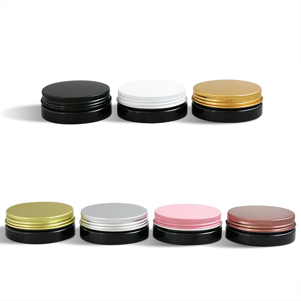 24 x 30g Travel Empty Black Pet Skin Care Cream Jar With Metal Lids with  Insert 1oz Cosmetic Container R67MM