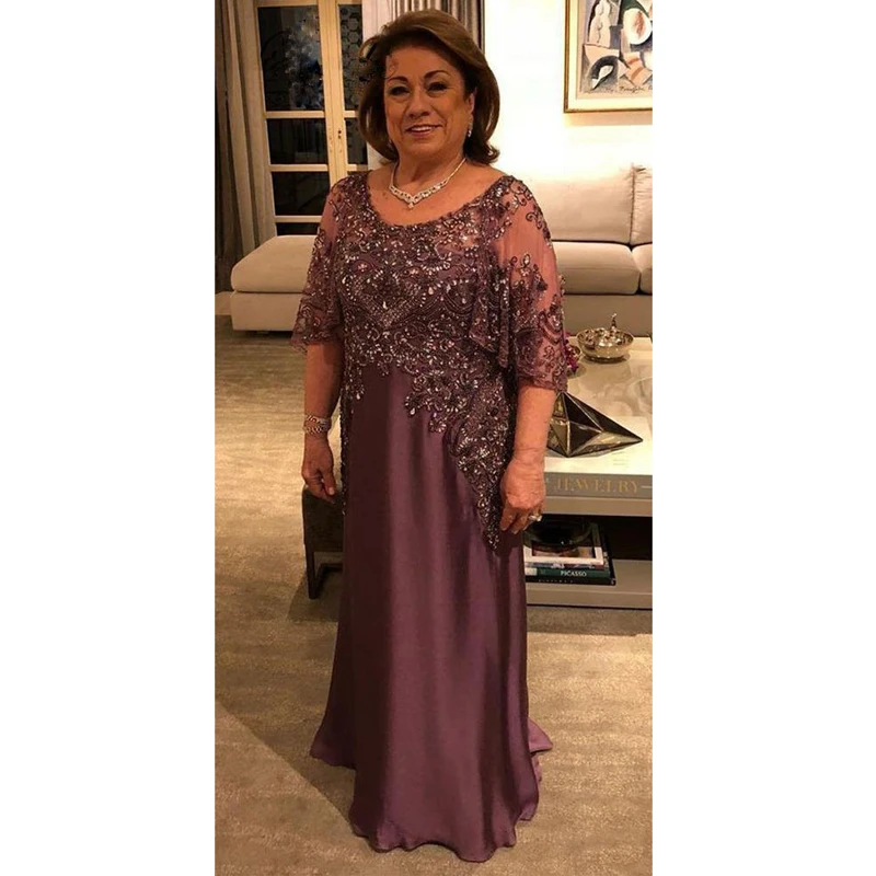 Vestidos de fiesta de boda para madre de la novia con Apliques de encaje de cuentas, Vestidos de Noche de media manga, vestido de graduación de talla grande