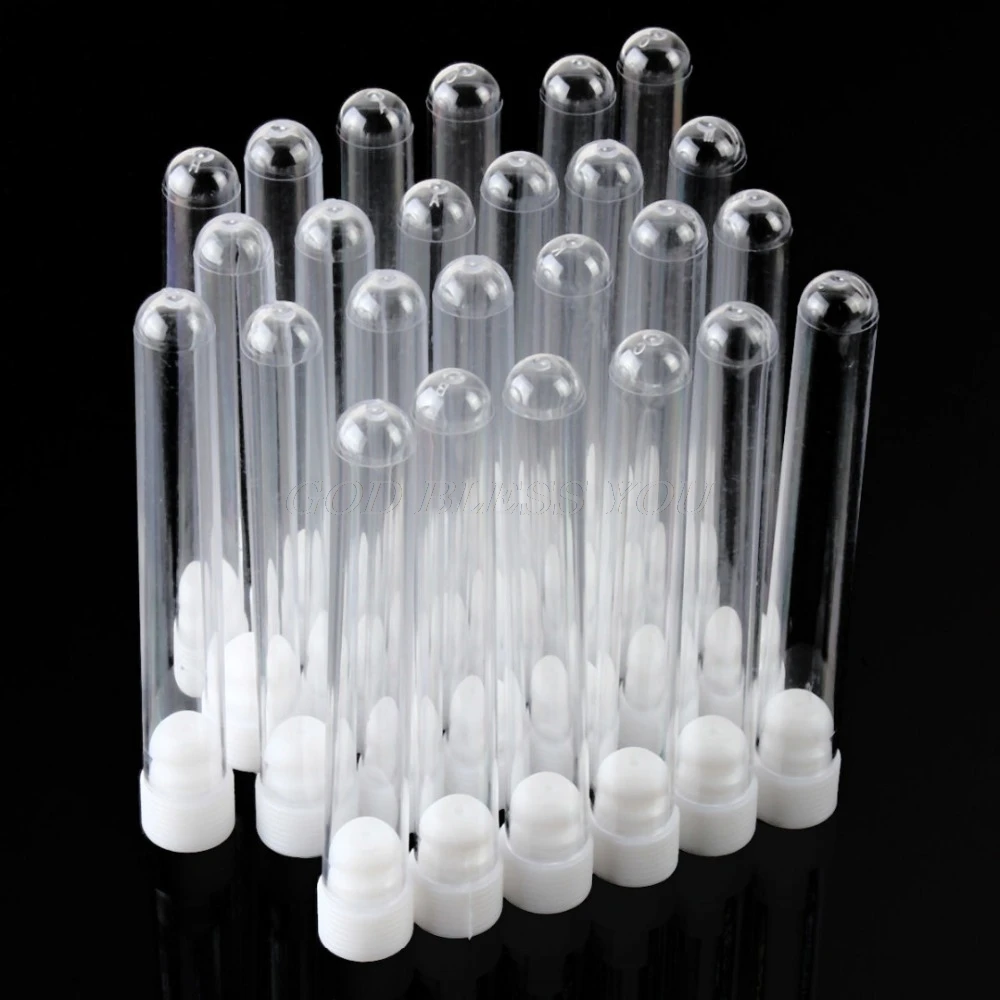 50Pcs/Set Plastic Test Tubes Transparent Test Tube 15x100mm Clear Plastic Vials Lab Test Tubes with  Stoppers 12ml