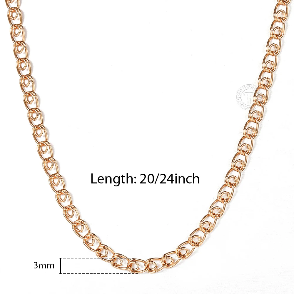 Fashion 585 Rose Gold Color Chain 3mm 5mm Wide Snake Link Necklace For Women Girls  Wedding Party Gifts 50cm 60cm CN41A