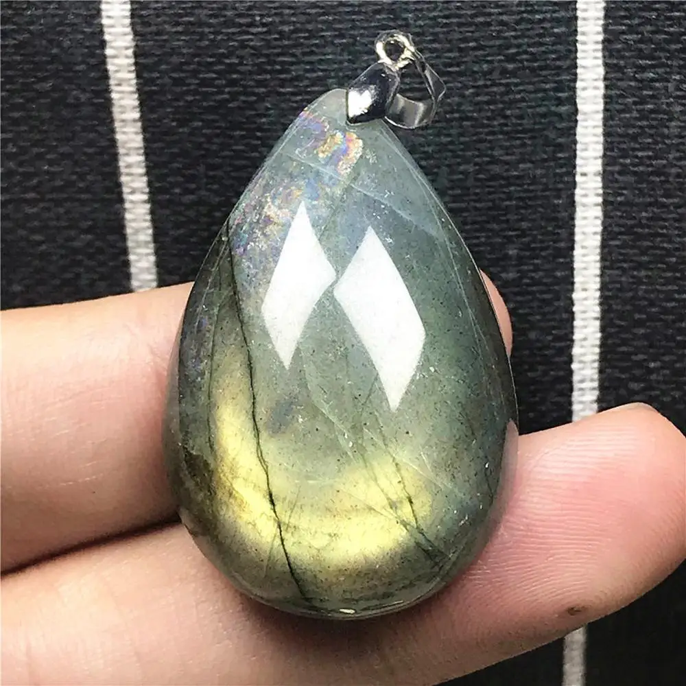 Genuine Natural Labradorite Pendant Jewelry For Woman Man Yellow Light Crystal 36x24x10mm Beads Silver Moonstone Stone AAAAA