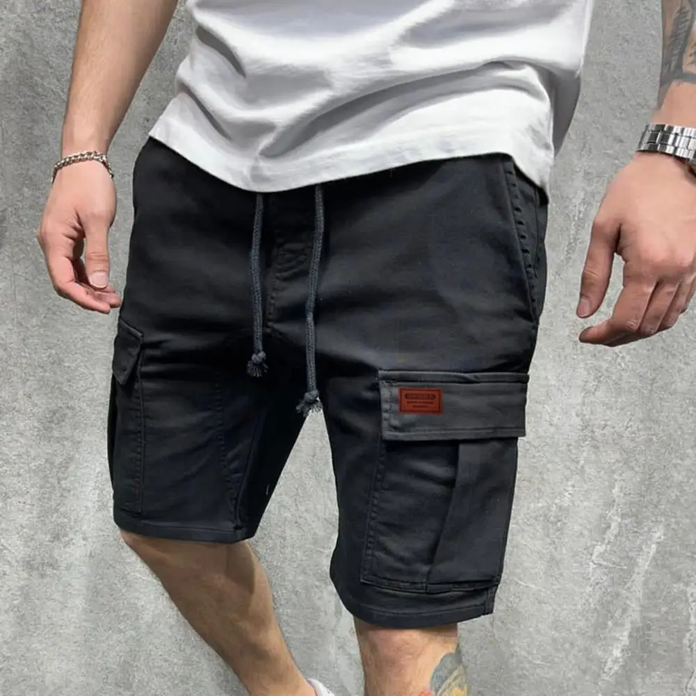 Solid Color Cargo Shorts Men Casual Shorts Summer Multi Pockets Joggers Shorts Mens Drawstring Knee Length Shorts short homme