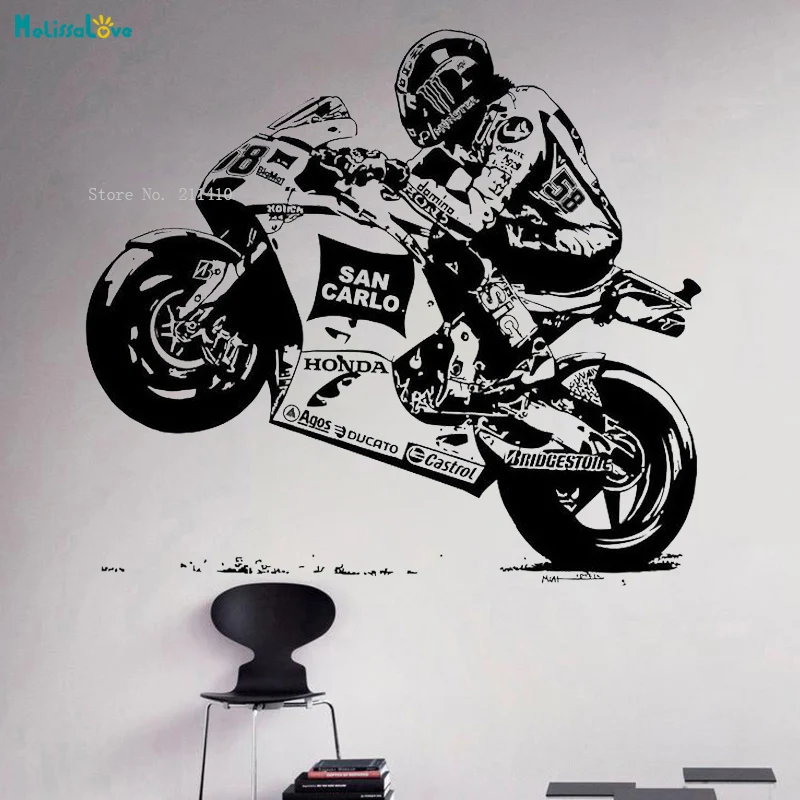 The No. 58 Driver Who Crossed The Finish Line Motobike Racer Wall Sticker Home Decor Exciting Racing Moment Decals Vinyl YT5265