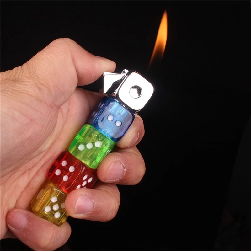 Funny Creative Mini Gas Lighter Glow Flash Dice Shape Portable Metal Cigarette Lighters for Smoking Free Fire Men\'s Gift