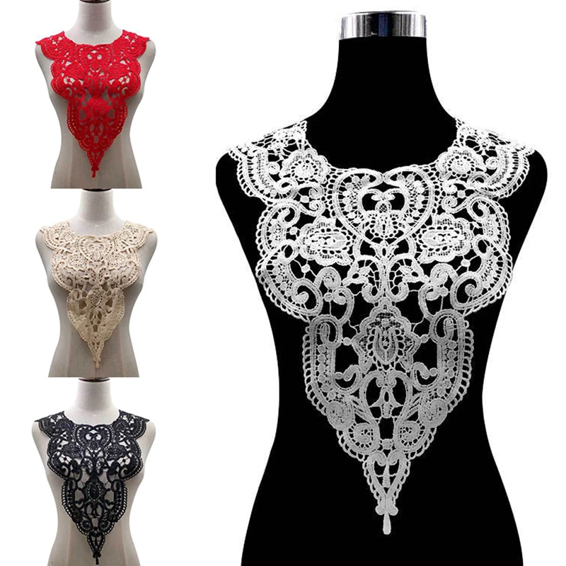 High Quality White Lace  Embroidered Applique Water-soluble lace collar Openwork embroidered fake collar DIY lace accessories