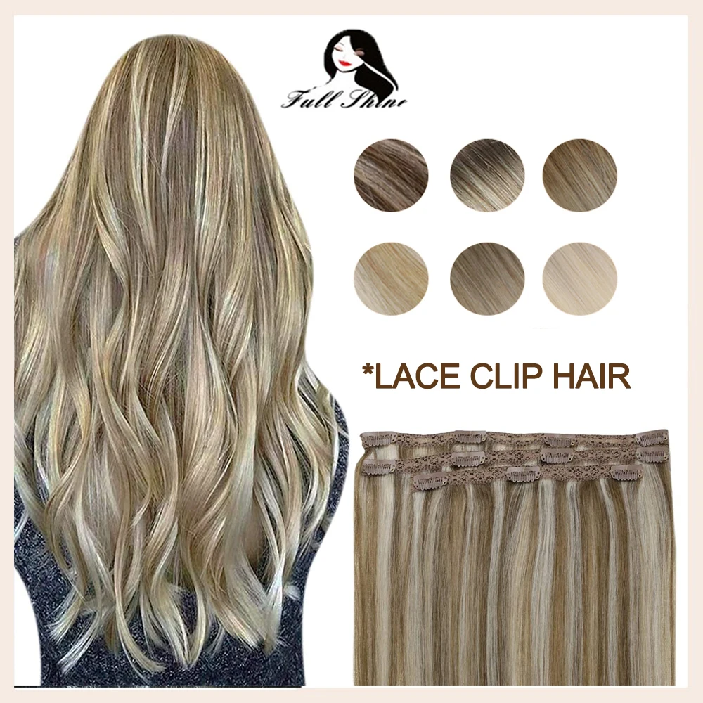 Full Shine 3Pcs Clip On Human Hair Extensions Pure Color Real Machine Remy Human Hair  Clip In Hair Extensions For Women