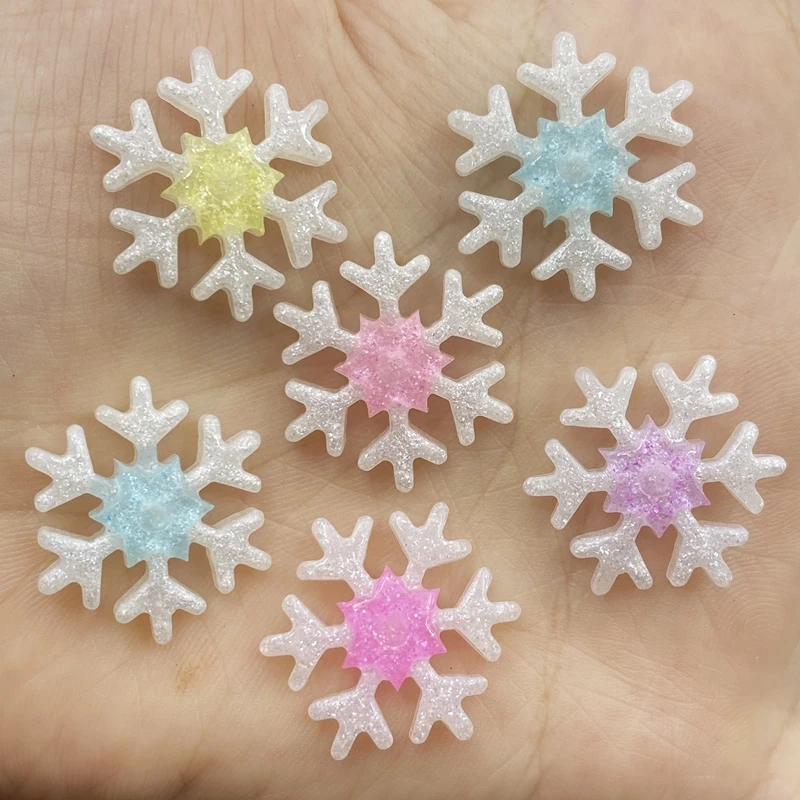 10PCS Merry Christmas Resin shiny snowflakes Flat Backs Craft Mini Xmas Decoration Supplies New Year Navidad