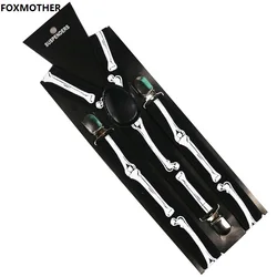 FOXMOTHER Hip Hop Skull Bone Print Elastic Braces Suspenders For Women Mens