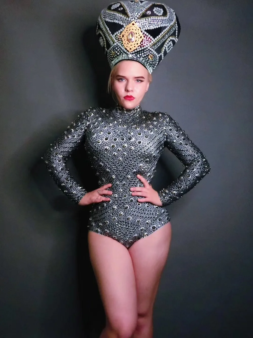

2019 Sexy Black Rhinestones Bodysuit Women Singer Stage Wear Outfit Nightclub Show Stretch Leotard Colorful Performance Clothes