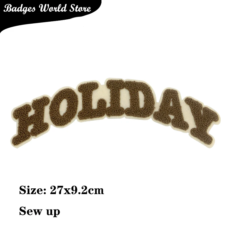 Black Yellow Letter Holiday Chenille Word Icon Towel Embroidery Applique Patch For Clothing DIY Sew up Badges on the Backpack