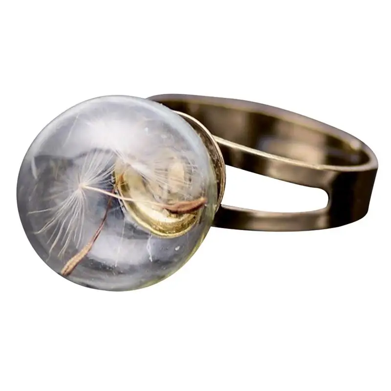 Anillo colgante de diente de león para mujer y niña, accesorio de decoración de bola de cristal, anillo de nudillo para dedo, joyería, accesorios