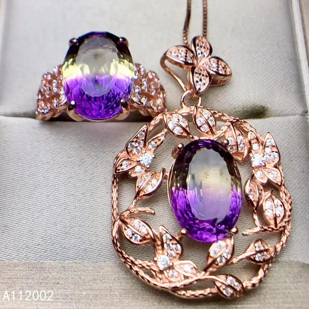 

KJJEAXCMY fine jewelry Ametrine 925 sterling silver new women gemstone pendant necklace chain ring set luxury classic