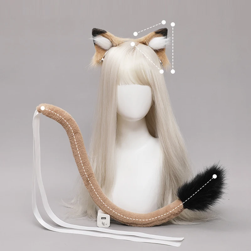 Lolita peluche tornante realistico orecchie di leone fascia coda Set fascia per capelli pelosa copricapo carino Anime Fancy Dress accessori Cosplay