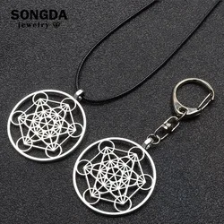 Metatron Cube Necklace Keychain Angel Seal Archangel Geometric The Secrets of the Kabbalists Garden Solomon Men Pendants Jewelry