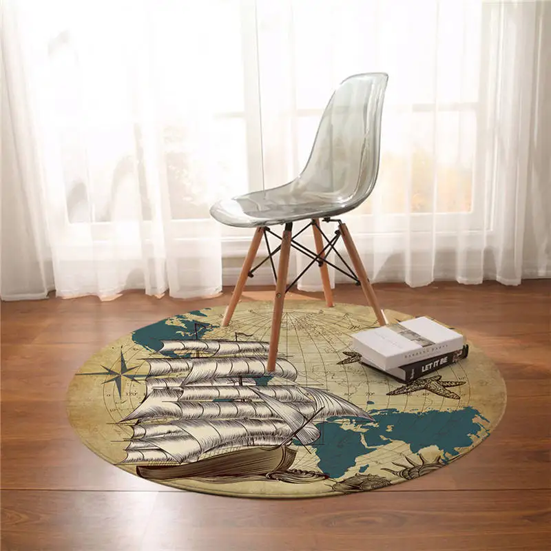 Bedding Export Sailing Rug Round Rug Nautical Anti-skid World Map Retro Floor Mat Marine Shell Brown Game Mat