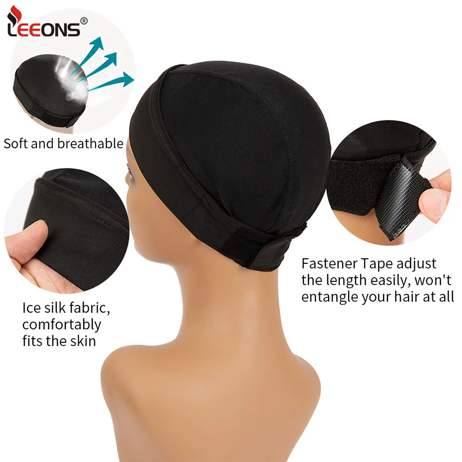 Edges Satin Headband Wig Cap For Making Wigs With Adjustable Hook&Loop Meidum Size Diy Black Dome Weaving Mesh For Women Girls