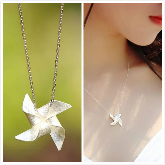 REETI Korean 925 Sterling Silver Jewelry windmill Choker Necklaces for Women Wedding Girls Statement Jewelry kolye
