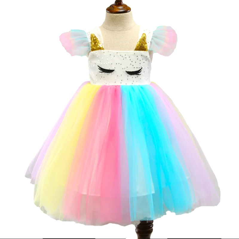 Baby Girls Unicorn Rainbow Christmas Brithday Sequin Tutu Dresses Clothes Children Kids Princess Party Little Pony Clothing