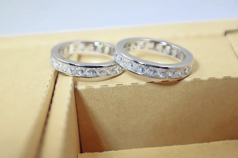 خاتم خطوبة فاخر من الفضة الإسترليني عيار 925 مرصع بأحجار الراين المربعة للنساء ، خاتم زواج الخطوبة