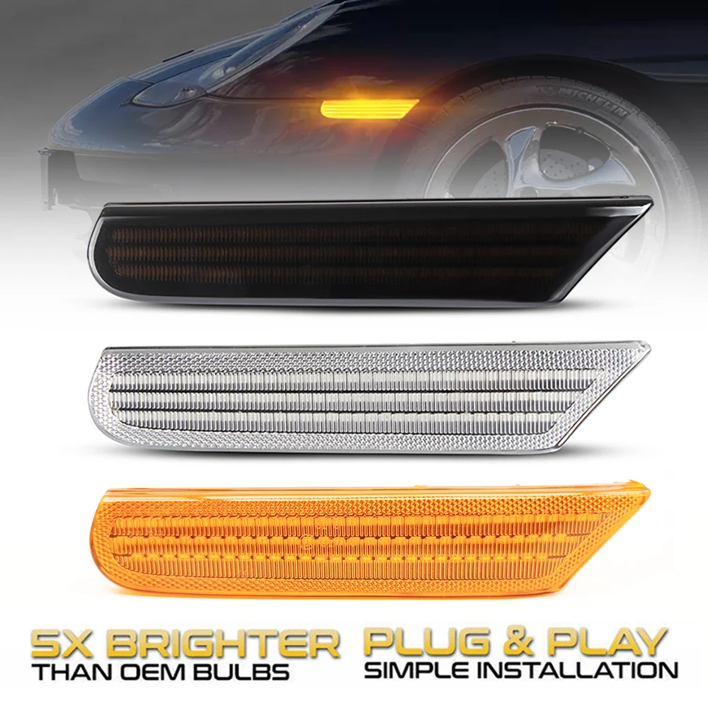 2Pcs Dynamic Amber  LED Side Marker Light For Porsche Boxster 986 996 911 Carrera Targa 1996-2004 Turn Signal Lamp Car Blinker