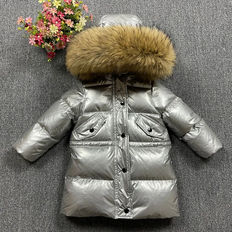 2023 New Children Winter Down Jacket for Boys Thick Warm Coat Super Big Real Fur Teen Girls Outerwear Snowsuit Windproof 2-13Yrs