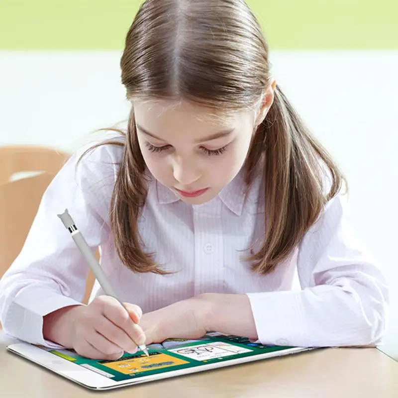 Cute Cat Ear Anti-scroll Soft Silicone Protective Sleeve Pouch Case Skin Cap Cover For Apple Pencil 1st Generation