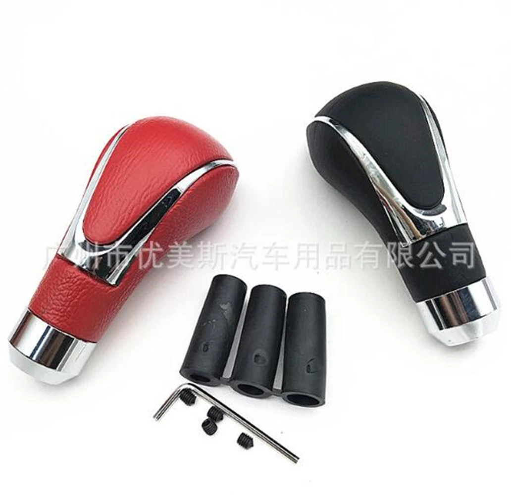 ユニバーサルカーギアシフトノブ、レザーレバーシフター、ヘッドレバーの赤いスティック、ヘッドボールペン、ホンダ、トヨタ、日産に適合