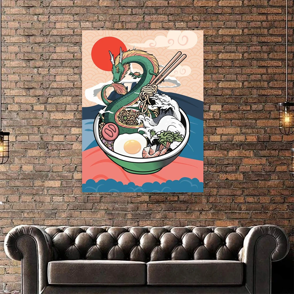 Wall Art Canvas Home Decoration Dragon Painting HD Print Modern Seafood Ramen Posters Cuadros Modular Pictures for Living Room