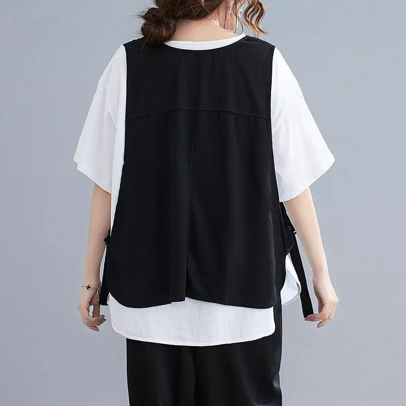 Vests Women Leisure Cool Unisex Simple Solid Color Single Breasted Side-slit Adjustable Waist Loose Japanese Style V-neck Retro
