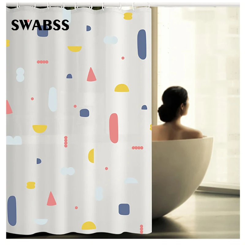 

Simple-Style Shower Curtains with Hook Bathroom Curtain Frabic Waterproof Polyester Bathroom Curtain Bathroom Accessories