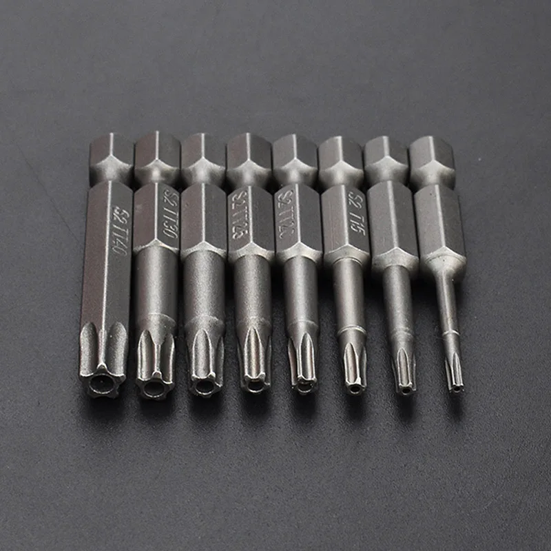 

8pcs/set 1/4" 50mm 5-Point Screwdriver Bit T8-T40 5 Stars Magnetic Electric Drill Bit Set S2 Torx Screwdrivers Power Driver Tool