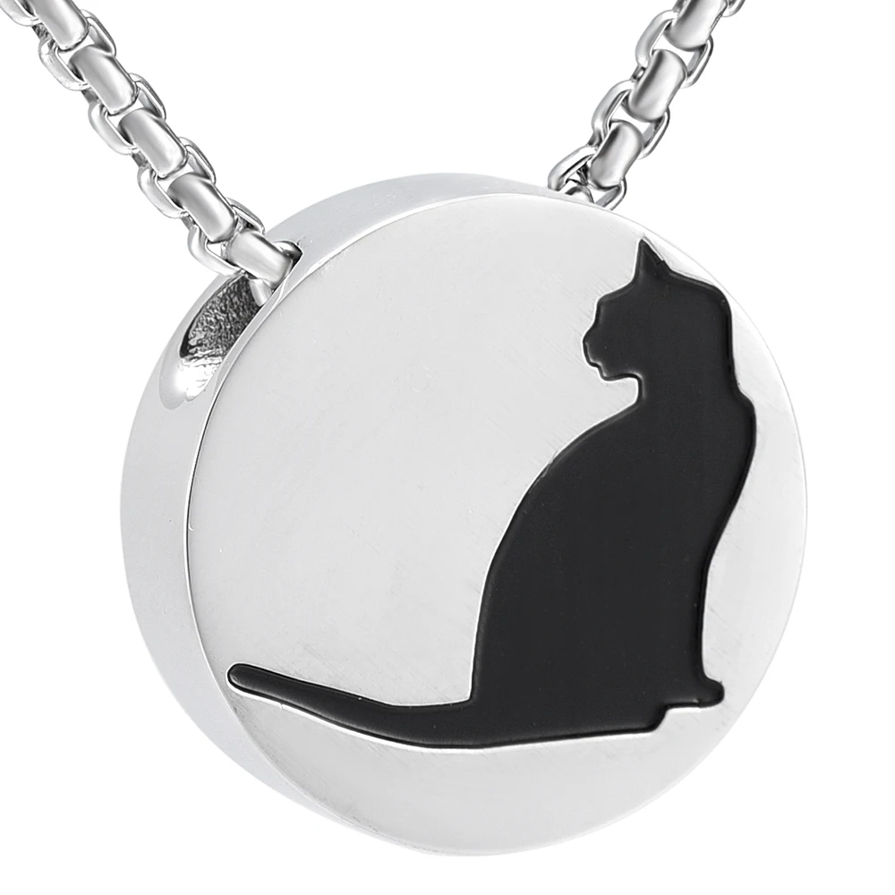 Memorial Urn Pendant Hold Ashes Keepsake Necklace For Cat Round Slider Stainless Steel Cremation Jewelry For Pets Funeral