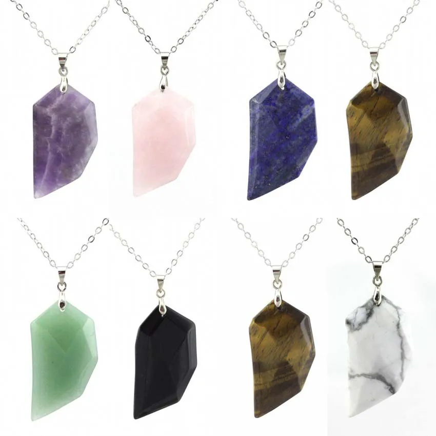 

Crystal Faceted Stone Pendant Neckalce For Women Men Natural Amethyst Rose Quartz Tiger Eye Stone Pendants Necklaces Jewelry